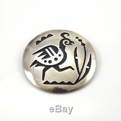 Hopi Crafts Native American Sterling Silver Quail Overlay Pendant Pin LFH4