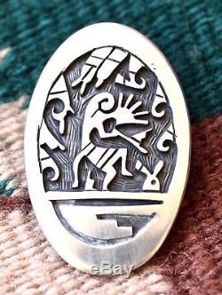 Hopi Darren Silas Sterling Silver Overlay Kokopelli Pin Pendant