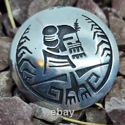 Hopi Signed Overlaid Vintage Sterling Silver Brooch Pin Native American