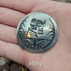 Hopi Signed Overlaid Vintage Sterling Silver Brooch Pin Native American