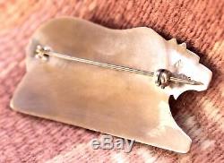 Hopi Vintage Sterling Silver Overlay Bear Pin, Watson Howanie