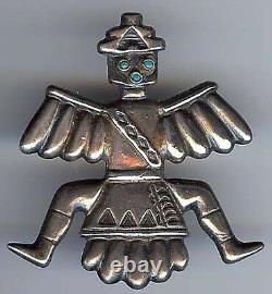 Horace Iule Vintage Zuni Indian Silver & Turquoise Knifewing Pin Brooch