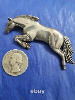 Horse jumping stallion Vintage AL Zuni native america artisan crafted brooch pin
