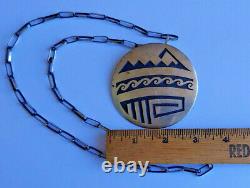 Huge 3 1960's Hopi Silver Pin / Pendant & Orig Chain 81 Grams Signed