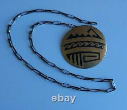 Huge 3 1960's Hopi Silver Pin / Pendant & Orig Chain 81 Grams Signed