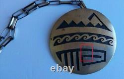 Huge 3 1960's Hopi Silver Pin / Pendant & Orig Chain 81 Grams Signed