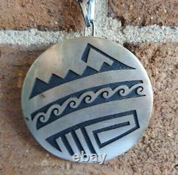 Huge 3 1960's Hopi Silver Pin / Pendant & Orig Chain 81 Grams Signed