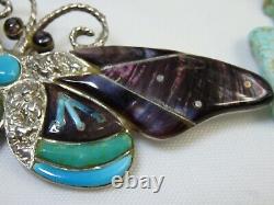Huge 3.5 ZUNI Abalone TURQUOISE Onyx STERLING Silver BUTTERFLY Pin PENDANT