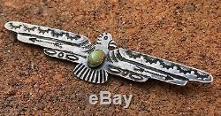 Huge 4 Fred Harvey Era Navajo Thunderbird Royston Turquoise Sterling Silver Pin