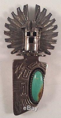 Huge Carol Felley Anglo Native Indian Kachina Sterling Silver Pin Brooch Pendant