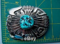 Huge Heavy Vntge Tommy Singer Turquoise Pendant/pin Stamped Old Signature