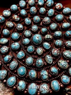 Huge Museum MARK CHEE Navajo Sterling Brooch With 72 Gem Blue #8 Turquoise 101+GR