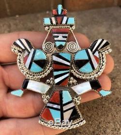 Huge Native Pawn He Cecillion Zuni Sterling Inlay Knifewing Kachina Pin Pendant