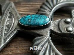 Huge Navajo Knife Wind Kachina Sterling Silver Turquoise Pin Brooch 26.2 Grams