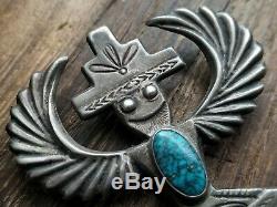 Huge Navajo Knife Wind Kachina Sterling Silver Turquoise Pin Brooch 26.2 Grams