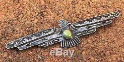 Huge Old Fred Harvey Navajo Thunderbird Royston Turquoise Sterling Silver Pin