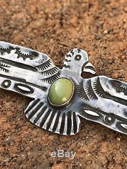 Huge Old Fred Harvey Navajo Thunderbird Royston Turquoise Sterling Silver Pin