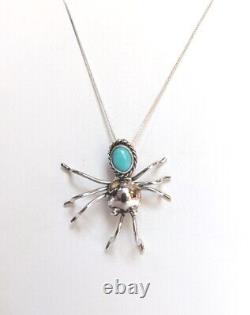Huge Old Pawn Navajo Native American Sterling Silver Turquoise Spider Pin Brooch