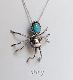 Huge Old Pawn Navajo Native American Sterling Silver Turquoise Spider Pin Brooch