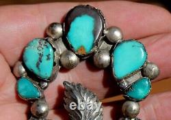Huge Old Pawn Navajo Sterling Silver & Turquoise Stones FLORAL Brooch Pin