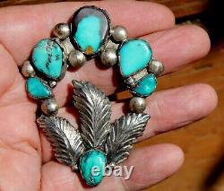 Huge Old Pawn Navajo Sterling Silver & Turquoise Stones FLORAL Brooch Pin