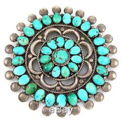 Huge Old Pawn Zuni L/M WEEBOTHEE Sterling Silver Turquoise Cluster Pin Pendant G