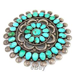 Huge Old Pawn Zuni L/M WEEBOTHEE Sterling Silver Turquoise Cluster Pin Pendant G