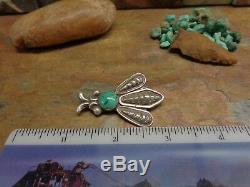 Huge Signed Navajo Sterling Turquoise Manta Pin Brooch Wasp Bug Insect Old Pawn