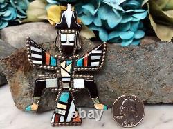 Huge Ultra Rare Early Native American Zuni Turquoise Coral Jet Mop Knifewing Pin