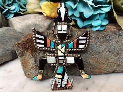 Huge Ultra Rare Early Native American Zuni Turquoise Coral Jet Mop Knifewing Pin