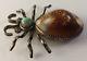Huge Vintage Navajo Indian Sterling Silver Bug Pin With Turquoise And Shell