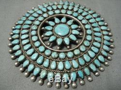 Huge Vintage Navajo Spidrweb Turquoise Sterling Silver Pin Old