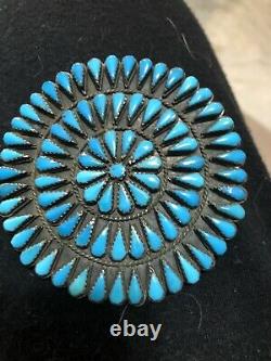 Huge Vintage Navajo Turquoise Sterling Silver Cluster Circle Pin Brooch
