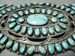 Huge Vintage Navajo Turquoise Sterling Silver Cluster Pin Old
