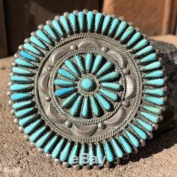 Huge Vintage Old Pawn Zuni Petit Needle Point Turquoise Pin Brooch -2 7/8