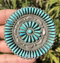 Huge Vintage Old Pawn Zuni Petit Needle Point Turquoise Pin Brooch -2 7/8