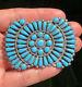 Huge Vtg Navajo Navajo Sterling Silver Petit Point Cluster Turquoise Pin Brooch