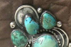 Huge Vtg Weight 52.5 Grams Stamped Native American Turquoise Pin Sterling Silver