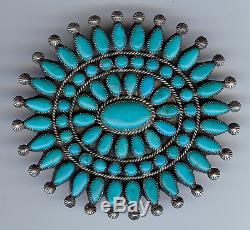 Huge Zuni Indian Vintage Silver Turquoise Pin Brooch