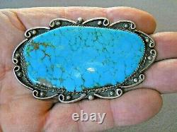 Huge southwestern Native American Turquoise Sterling Silver Brooch Pin