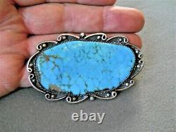 Huge southwestern Native American Turquoise Sterling Silver Brooch Pin