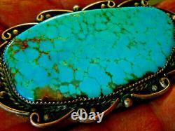 Huge southwestern Native American Turquoise Sterling Silver Brooch Pin