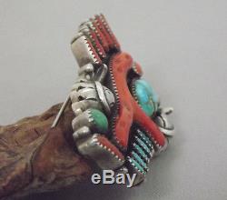 IMPORTANT Lg Vntg Zuni ROMANCITO Pin / Brooch Sterling Branch Coral Turquoise