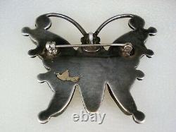IMPORTANT OLD Leo Poblano ZUNI STERLING SILVER & MOSAIC INLAY BUTTERFLY PIN