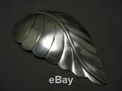 Important Huge Yazzie Sterling Silver Leaf Native American Pin Old