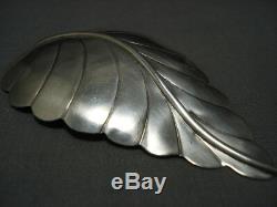 Important Huge Yazzie Sterling Silver Leaf Native American Pin Old