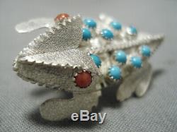 Important Vintage Navajo Sterling Silver Turquoise Horned Toad Pin