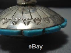 Important Vintage Navajo Turquoise Sterling Silver Candle Holder
