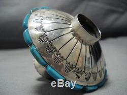 Important Vintage Navajo Turquoise Sterling Silver Candle Holder
