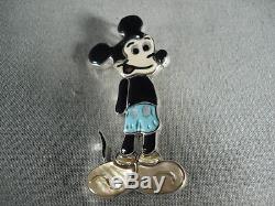 Incredibly Detailed Zuni Mickey Silver Turquoise Pin